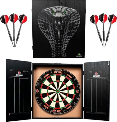 Центр дартсу Ruthless Home Повний комплект домашнього центру дартсу, включаючи шафу, мішень для дартсу та 2 набори дартсу Cobra