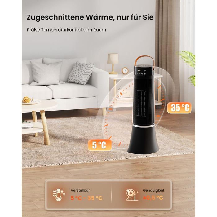 Енергозберігаючий електричний вентилятор-обігрівач, 2000 Вт, з пультом дистанційного керування, термостатом, 12-годинним таймером, 3 режимами, захистом від перегріву та перекидання, коливаннями 75, керамічним електричним нагрівальним елементом PTC (D)