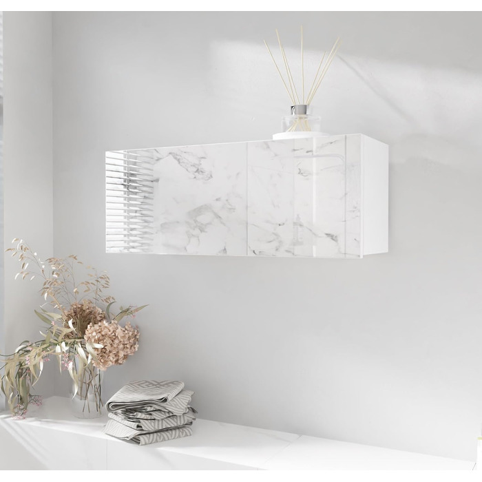 Шафа для ванної кімнати PLATAN ROOM шириною 80/120/160/200/240, меблі для ванної кімнати, настінна шафа з відкидними дверцятами, глянцевий матовий білий (білий матовий/мармуровий глянець, 80 x 30 x 25 см), білий матовий/мармуровий глянець, 80 x 30 x 25 см