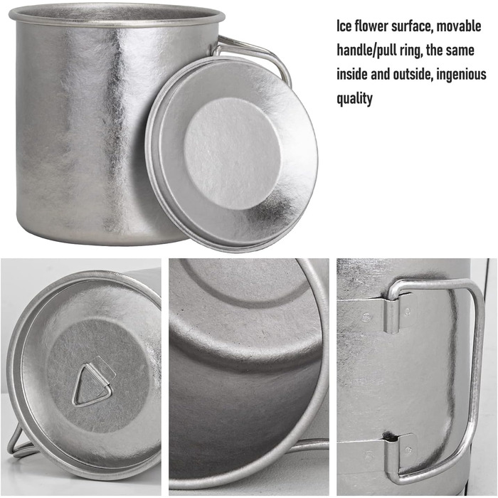 Титанова чашка TiTo, для кемпінгу, чаю, кави, води, надлегка, портативна, посуд, 450 мл, складна ручка, титанова каструля з кришкою, для активного відпочинку на свіжому повітрі, походів, пікніків, посуду для напоїв, синього кольору