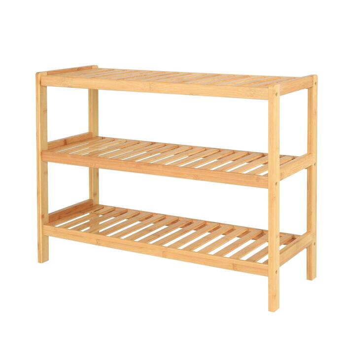 Полиця для взуття dibea з 3 полицями, бамбукова шафа для взуття, окремостояча полиця, кухонна полиця, полиця для вітальні, 70x26x55 см, натуральний колір, натуральний, 70x26x55 (3 полиці)