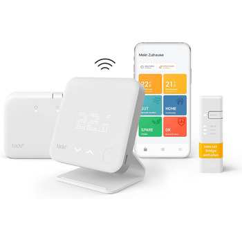 Розумний домашній термостат tado (бездротовий) Wifi Starter Kit V3 із підставкою цифрове керування опаленням для котлів легке встановлення сумісний із Alexa, Siri та Google Assistant