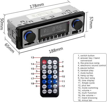 Автомобільна стереосистема Yolispa, автомобільна стереосистема Bluetooth з портом USB/SD/AUX, 4 x 60 Вт автомобільна аудіосистема FM-радіо, цифровий MP3-плеєр, автомобільна стереосистема з Bluetooth 01