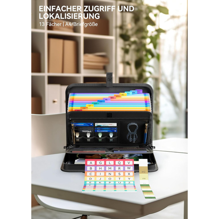 Папка для документів ABC life A4 для важливих документів, вогнетривкий футляр для документів A4 з 13 відділеннями та ручкою, папка-гармошка для сертифікатів, органайзер для проїзних документів, паспорта, чеків