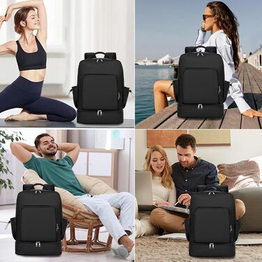 Чоловічий спортивний рюкзак Seyfocnia, водонепроникний рюкзак з відділенням для взуття, легкий дорожній рюкзак, чорний 20 дюймів темно-чорний