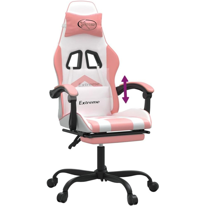 Геймерське крісло, офісне крісло, з підставкою для ніг, білий та рожевий, штучна шкіра