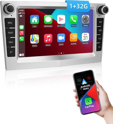 Автомобільне радіо ESSGOO 132G з бездротовим Carplay та Android для Vauxhall Opel Corsa C/D Zafira B Astra H Zafira b Meriva Vivaro Signum Combo з 7-дюймовим сенсорним екраном Bluetooth FM RDS GPS WiFi сріблястий