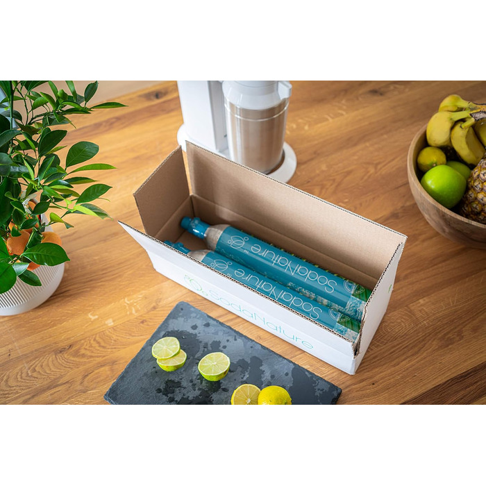 Преміальний 60-літровий циліндр CO2 для SodaStream (крім QC), Aarke тощо Нові та вперше заповнені в Німеччині Натуральна вугільна кислота для 2 шт. 60л TV до 2032 року 425 г, 2 шт.