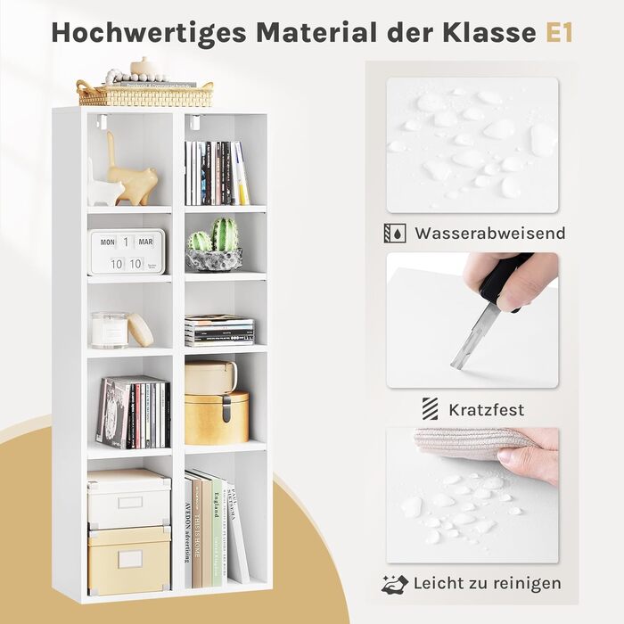 Книжкова полиця WOLTU, полиця з 10 відділеннями, полиця для CD/DVD, біла кубічна полиця, штабелювана полиця, полиця для зберігання, вітальня, білий колір, SK063ws