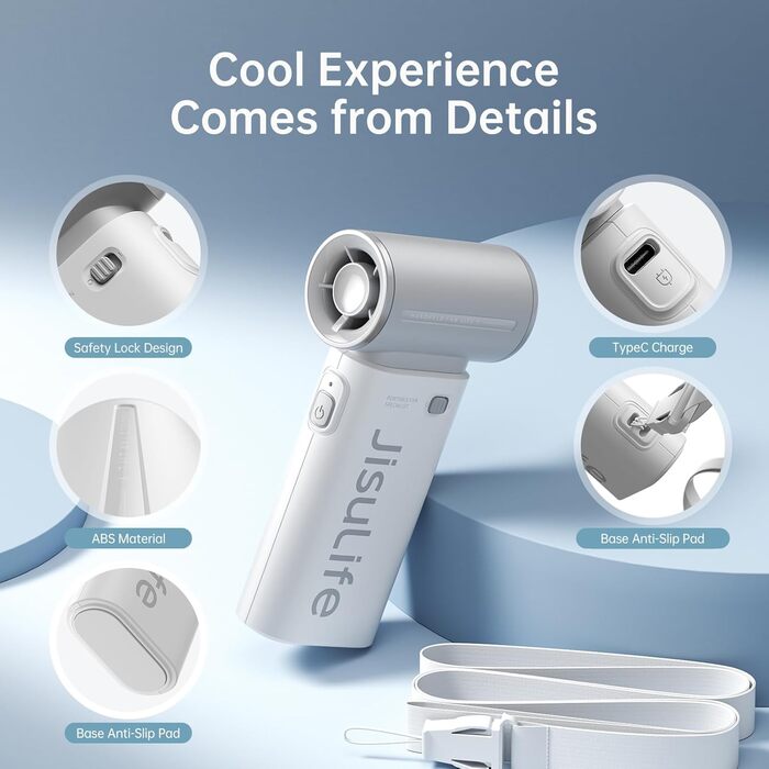 Години максимум, 5000 mAh Handheld Fan Battery Chargeable with 5 Speeds, for Men and Women Travel Camping Outdoor Grey, 22