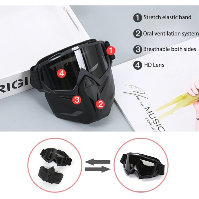 Тактичний шолом Mich зі знімною маскою для обличчя та окулярами для страйкболу, пейнтболу та полювання - ідеально підходить для активного відпочинку, чорні лінзи 2