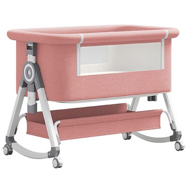 Портативне дитяче ліжечко 3-в-1 з дихаючою сіткою та простирадлом, регульованою колискою з кошиком для зберігання (рожеве)
