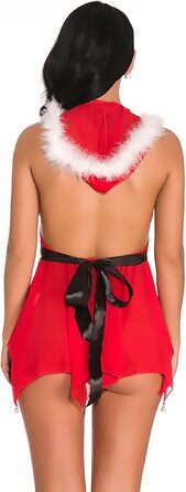 Сексуальний комплект ohmydear, сітчастий тюль, капюшон, глибоке декольте, пояс і стринги, червоний