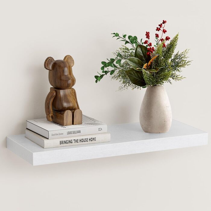 Настінна полиця STOREMIC, Білі настінні полиці 40 см, Комплект з 1 плаваючої полиці Біла, Сучасна декоративна полиця з лаконічним покриттям для спальні, кухні, офісу, вітальні тощо.