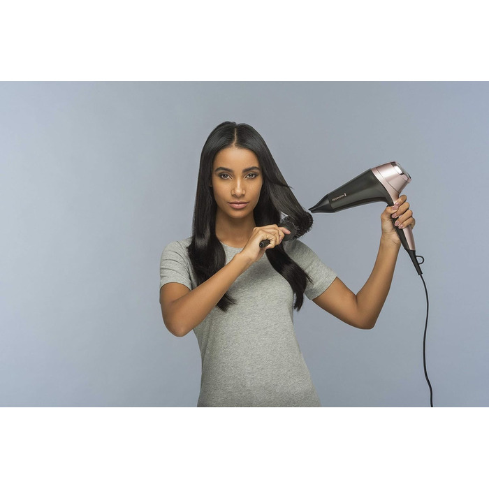 Фен для волосся Remington Curl-Straight з іонізацією (2200 Вт, 3 насадки конічна, для локонів та дифузор, кругла щітка 45 мм, затискачі, 3 рівні температури та 2 рівні обдуву) D5707, чорний
