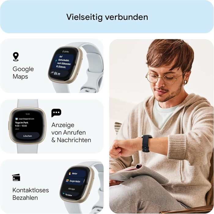 Розумний годинник для жінок/чоловіків Фітнес-годинник з інтегрованим GPS та функцією телефону Фітнес-відстеження з управлінням стресом, ЕКГ та аналізом сну сумісний з Android/iOS Fog Blue / Aluminum у Soft Gold Single, 2