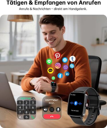 Розумний годинник Gydom для чоловіків з функцією телефону 1,85 дюйма HD 2 браслети фітнес-годинник фітнес-трекер серцевого ритму/SpO2/монітор сну/IP68 водонепроникний спортивний годинник крокомір для Samsung Android iOS чорний 1,85 дюйма чорний