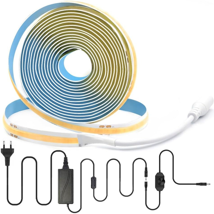 Світлодіодна стрічка Arote Light COB 12 В тепла біла світлодіодна стрічка COB з можливістю затемнення 3 м високої щільності 320 світлодіодів / м 960 світлодіодів 3000K з адаптером диммера IP20 для підсвічування телевізора Внутрішнє оздоблення спальні Тепл