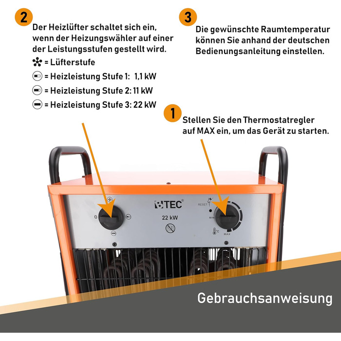 Тепловентилятор 22000 Вт - Електричний обігрівач - 3 режими нагріву - Монітор замерзання - Ідеально підходить для будівельного май