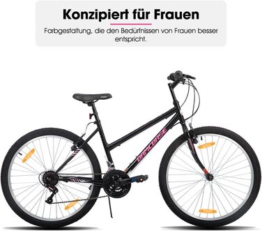 Жіночий гірський велосипед Hiland 24/26 дюймів, велосипед для дівчат та жінок, 18-швидкісний гірський велосипед з V-подібними гальмами, міцний гірський велосипед зі сталевою рамою, чорний/рожевий/білий, чорні колеса 24 дюйми