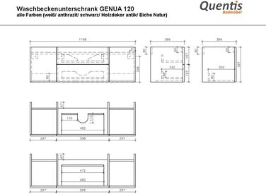 Меблі для ванної кімнати Quentis Genoa 120 см, умивальник і нижня шафа, натуральний дуб