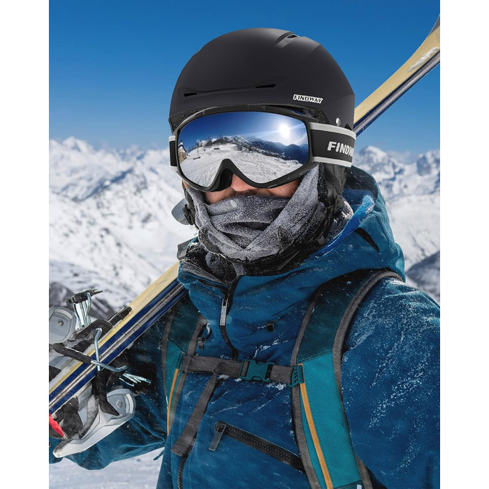 Комплект лижного шолома та окулярів Findway, шолом для сноуборду з окулярами для чоловіків та жінок, лижні шоломи для дорослих для чоловіків, жінок та молоді, розмір M (54,5-58,5 см), чорний