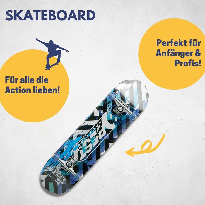 Скейтборд A7 Street - найкращий спортивний скейтборд для дітей та початківців, ABEC 7 підшипники, нековзка 7-шарова кленова дека, вантажопідйомність 100 кг, класний дизайн Street Blue