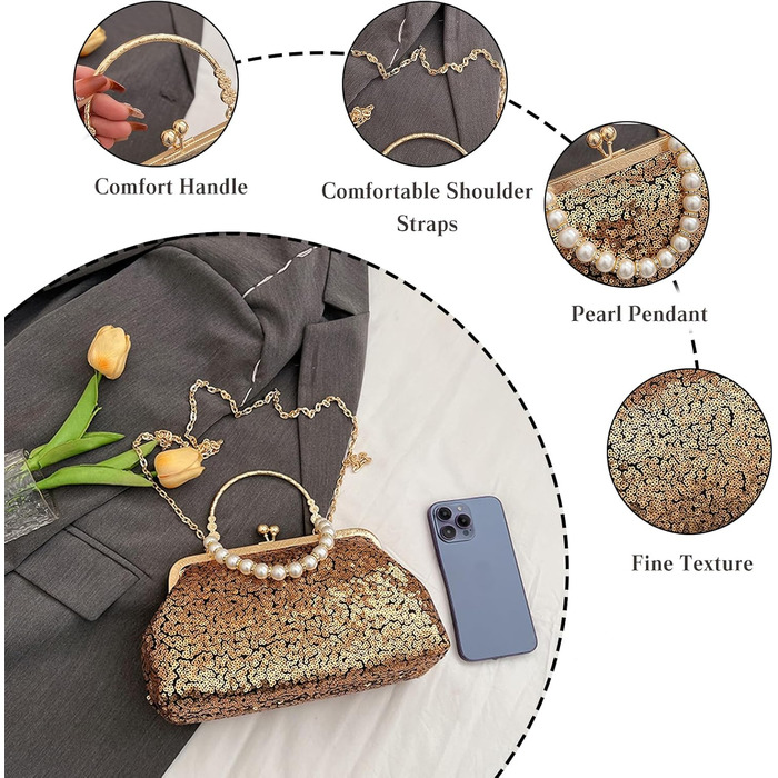 Вечірня сумочка з паєтками, ручної роботи. Перлинний клатч для весілля, розкішна сумочка для нареченої. Елегантна сумка на ланцюжку через плече, блискучий гаманець. Чорний колір.