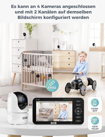 Монітор для дитини з камерою 5-дюймовий РК-дисплей Камера для спостереження за дітьми Режим VOX Двостороння розмова Нічне бачення