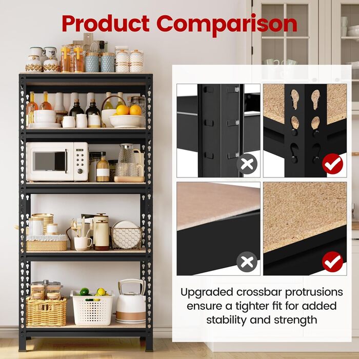 Міцний стелаж Yaheetech з 2 предметів, стелаж для зберігання, 150 x 70 x 30 см, безболтовий стелаж з 5 регульованими полицями, підвальний стелаж, вантажопідйомність 590 кг, стелаж з металевим каркасом, чорний