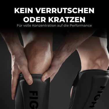 Професійні щитки для гомілок FIGHTR надзвичайно товсті - з ідеальною посадкою та ідеальною підкладкою Надзвичайно товстий захист гомілки для ударів ногами в кікбоксингу, ММА, муай-тай та бойових мистецтвах, повністю чорного кольору, розмір S