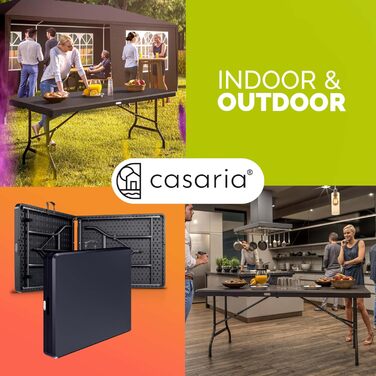 Садовий стіл Casaria 183x76 см, складний, водонепроникний, портативний, пластиковий, на 8 осіб, садовий, патіо, кемпінговий, балконний, розкладний, фуршетний, антрацит