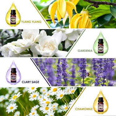 Набір квіткових ефірних олій SALUBRITO, квіткова ароматична олія для дифузора та виготовлення свічок - жасмин, гарденія, троянда, лаванда, герань, вишневий цвіт, фрезія тощо