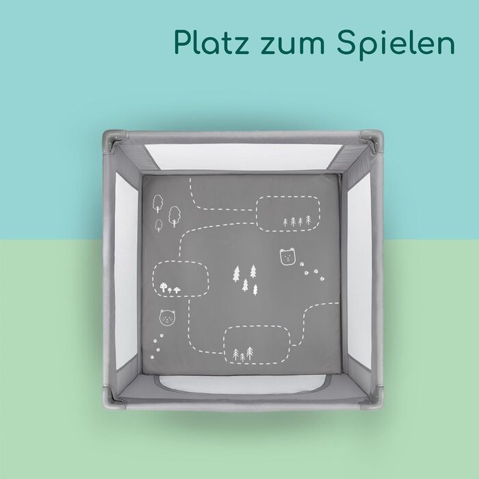 Дитяче ліжечко-манеж 2-в-1, 0-3 роки (15 кг), Компактне дорожнє ліжечко, Бічне вікно, Великий матрац, Сумка для перенесення, Складане, Стабільне, Мінерально-сірий колір