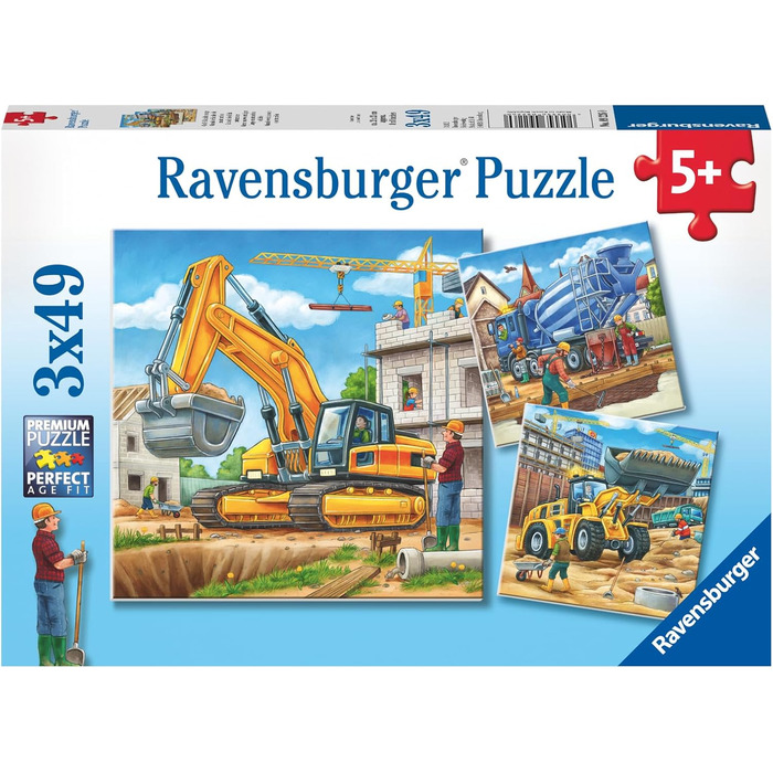 Дитячий пазл Ravensburger - 09226 Large Construction Vehicles - Пазл для дітей від 5 років, 3x49 елементів