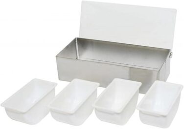 Контейнер для інгредієнтів Cocktail7 з нержавіючої сталі, 4 відділення, прозора пластикова кришка та знімні контейнери, барні аксесуари