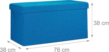 Складана лавка Relaxdays XL, з місцем для зберігання, куб для сидіння з підставкою для ніг, куб для зберігання, 38x76x38 см, синя, одномісна