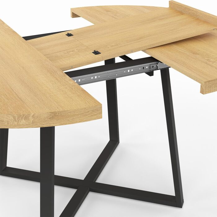 Розкладний круглий обідній стіл Selma, 4-8 осіб, дерево та чорний колір, 110-150 см