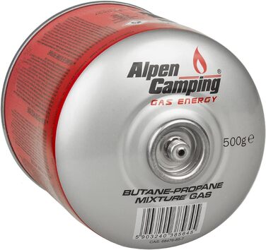 Газовий картридж Alpen Camping IK008 877 мл / 500 г з пропан-бутаном, що вкручується, з підключенням 7/16 для газової плити похідн