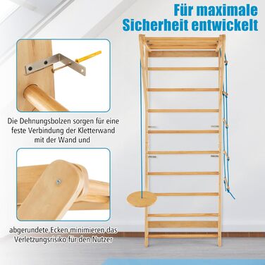 Стіна для скелелазіння COSTWAY, Гімнастична стіна, Гімнастична стіна на відкритому повітрі, Гімнастичне обладнання, Дерев&39яна, Вантажопідйомність 100 кг