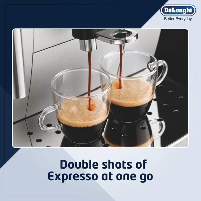 Повністю автоматична кавоварка з насадкою для спінювання молока, цифровим дисплеєм з простим текстом, функцією на 2 чашки, великим резервуаром для води об'ємом 1,8 л, 35,4 x 23,8 x 43 см, сріблястий, 22.110.SB