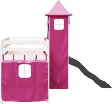 Дитяче ліжко-горище з вежею рожеве 90x200 см з масиву сосни