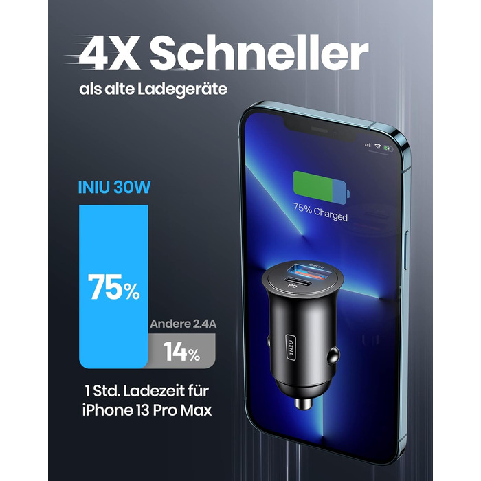 Адаптер для прикурювача, USB C 30W USB A 30W USB розетка 12В, автомобільний зарядний пристрій з двома портами 5А для швидкої заряд