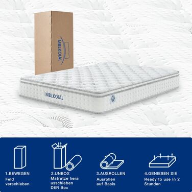 Матрац 140x200 см, 7-зонний, висота 25 см, пружинний, ортопедичний пружинний матрац кишенькової форми, рівень жорсткості H3, сертифікований Oeko-Tex, матрац для дорослих, 25 см, 140 x 200 см