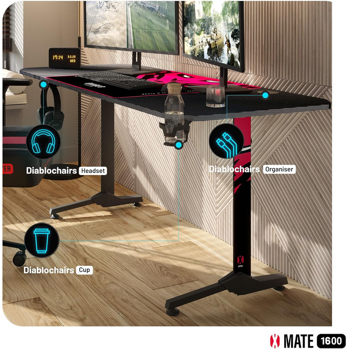 Ігровий стіл Diablo X-Mate, 160 x 75 x 75 см, МДФ / сталь / вуглецеве волокно, чорний