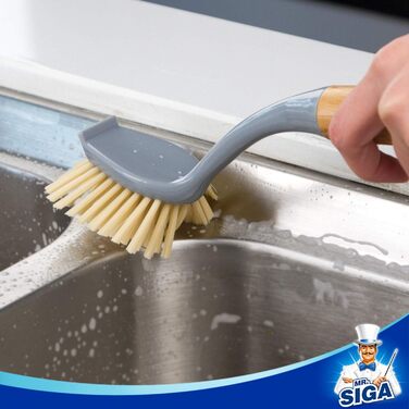 Радіальна щітка для миття посуду MR.SIGA з довгою бамбуковою ручкою, вбудованим скребком, щітка для чищення сковорідок, каструль і