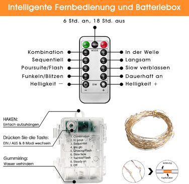 Акумулятор казкових вогнів - 4 шт. , 100 світлодіодних гірлянд 10м 8 режимів пульт дистанційного керування, дріт з таймером казков