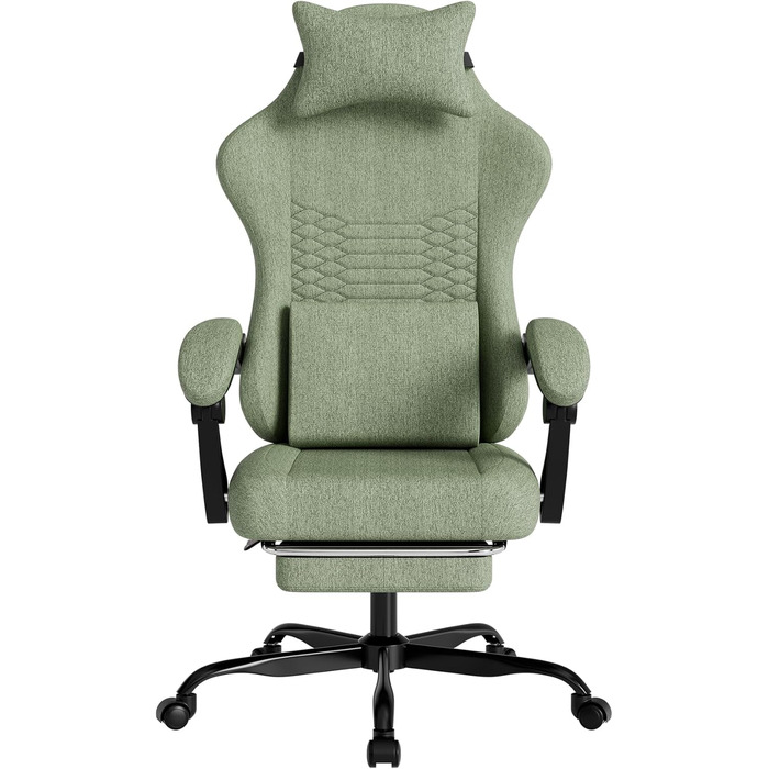 Ігрове крісло Тканинне офісне крісло, масажне ігрове крісло з підголівником, ергономічне гоночне ігрове сидіння з підставкою для ніг, 60 * 60 * 120 см (зелене)
