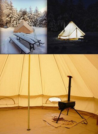 Водонепроникний кемпінговий намет, намет типі, сімейний намет, намет-піраміда, бавовняний індіанський намет з отвором для каміна, підстилка, намет-дзвін, круглий намет, груповий намет, висота стоячи, бежевий, 6 м/19,6 фута