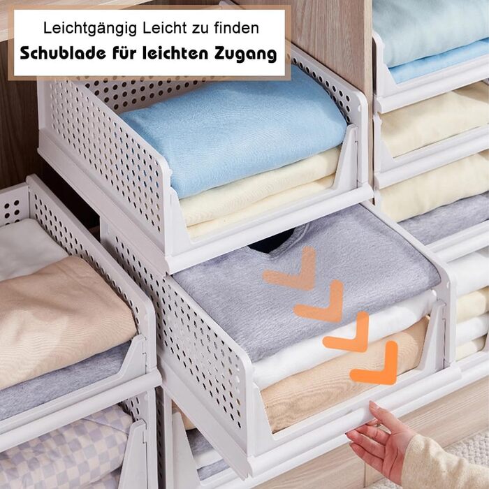 Набір із 5 високих ящиків для зберігання, білі штабелювані органайзери для гардеробу, складні полиці для зберігання, штабелювані ящики для шафи, пластикові ящики для зберігання 42 x 33 x 25 см, 5 шт. XL